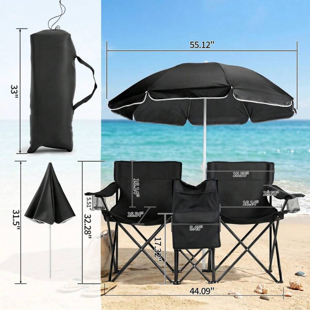 Silla de Pesca Plegable Doble  - Outdoor Sports Umbrella reseña y precio